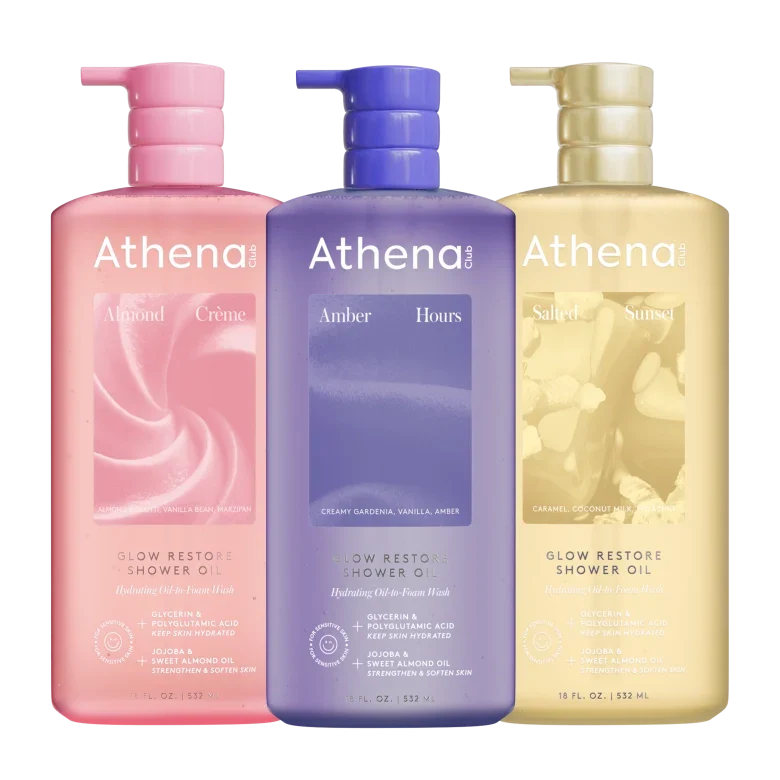 Glow Restore Shower Oil Trio - Oil Trio Everyday Harmony Almond Creme, Amber Hours, Salted Sunset